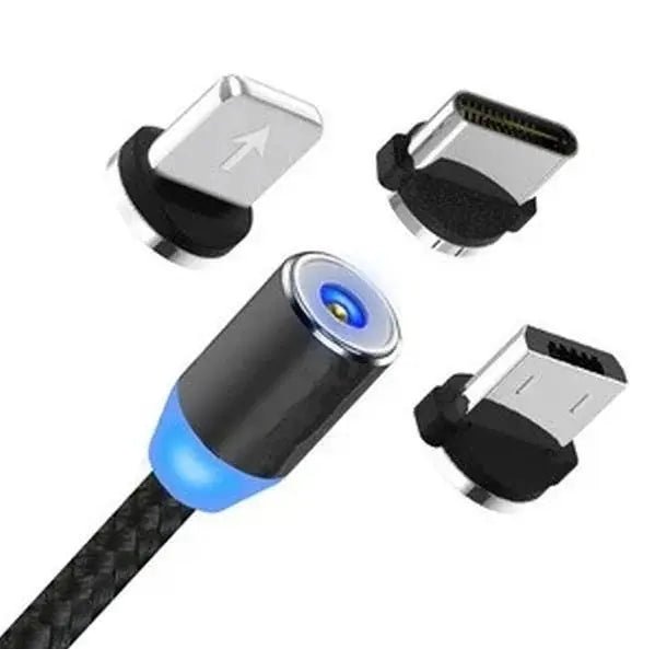 Cablu de incarcare DAO® 3in1 Magnetic cu LED USB - C, MicroUSB si Lightning iPhone, Negru - DAO Shop