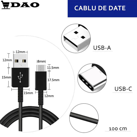 Cablu date / incarcare USB - A - Tip - C DAO, 25W, 1m, negru, GP - TOU021RFABW - DAO Shop