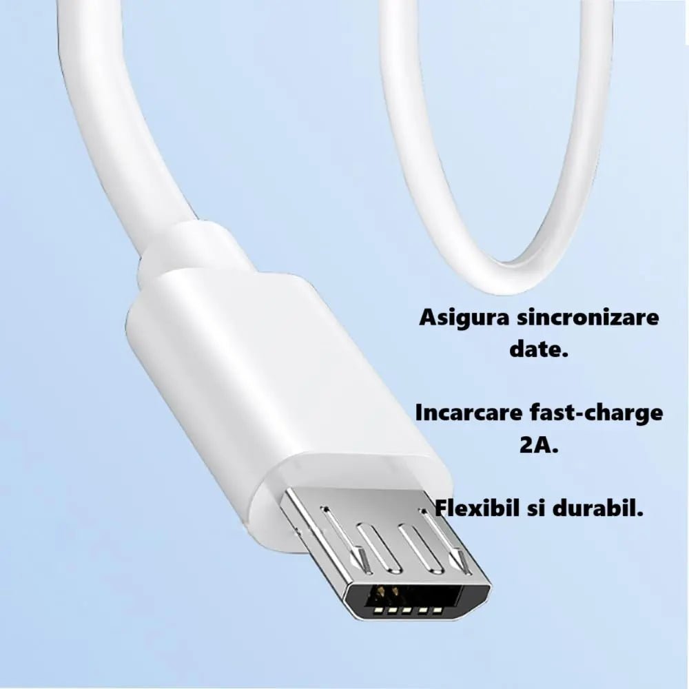 Cablu de incarcare date MicroUSB DAO, fast - charge 2A, 1 metru, alb - DAO Shop