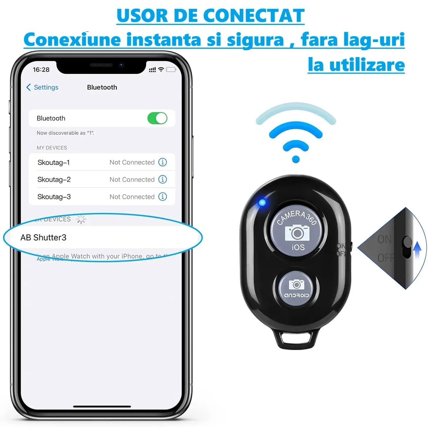 Telecomanda bluetooth DAO pentru actionarea telefonului la distanta,compatibila IOS si Android - Negru - DAO Shop