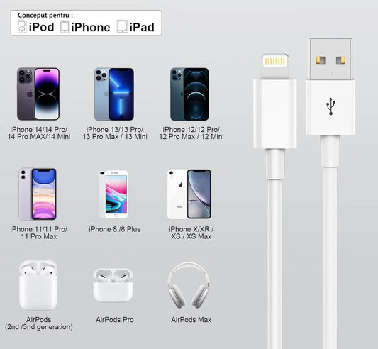 Cablu de incarcare / date DAO compatibil Apple Lightning - USB - A , fast - charge, alb - DAO Shop