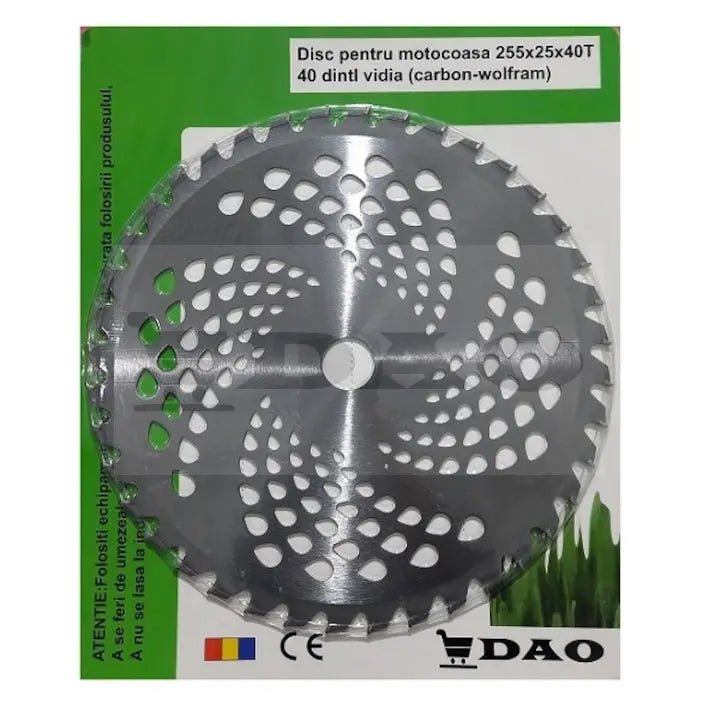 Disc pentru motocoasa DAO otel, 40 dinti cu vidia tip 1 tungsten - carbid (vidia), diametru 255 - DAO Shop