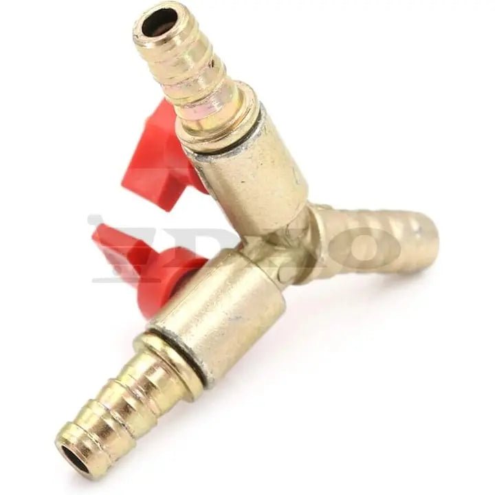 Distribuitor gaz Y, ramificatie gaz alama DAO, cu robinet - bila, furtun minim 10mm - DAO Shop