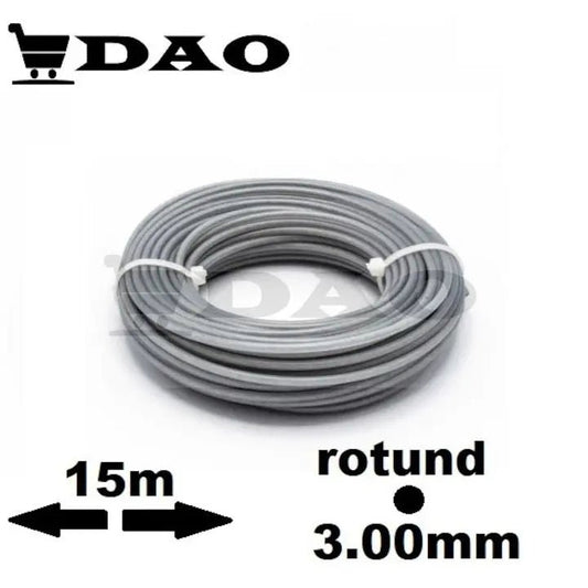 Fir pentru motocoasa DAO , 3.00mm , lungime 15metri, rotund, gri - DAO Shop