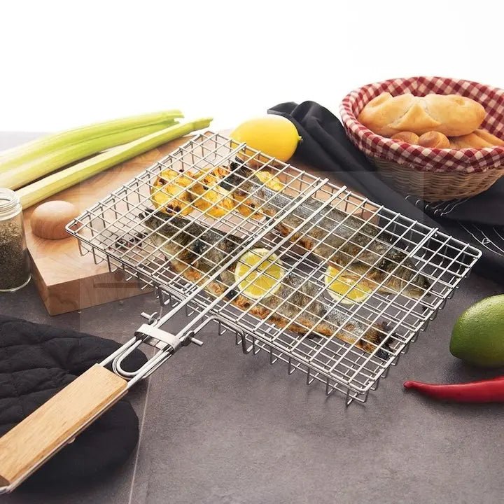 Gratar de peste DAO, 32x26x6 cm, maner 32cm, antiaderent, maner lemn - DAO Shop