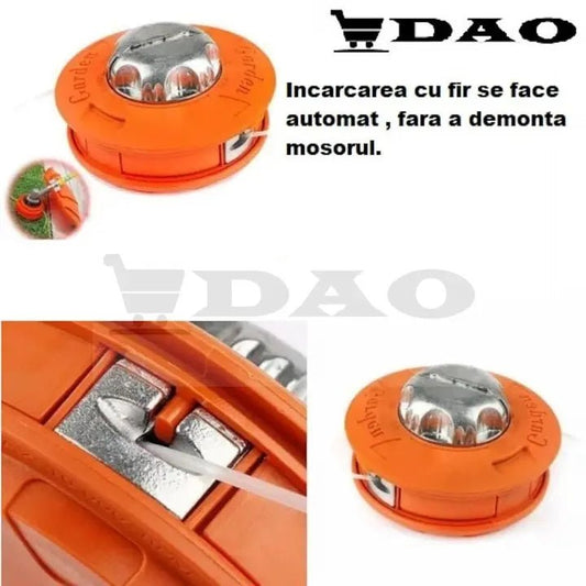 Mosor profesional cu fir autocut DAO pentru motocoasa , filet 10x1.25, cap aluminiu, portocaliu, universal - DAO Shop