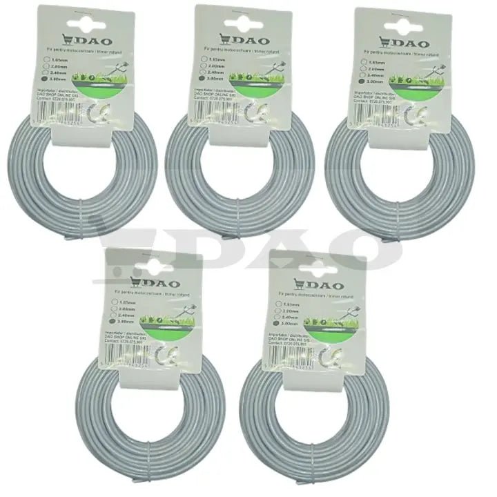 Set 5 fire 3.00mm DAO pentru motocoasa, 15metri pe rola, rotund, gri - DAO Shop