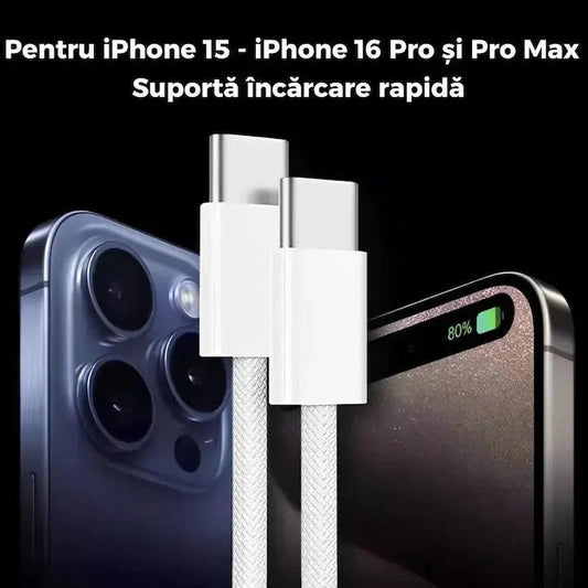 Cablu de incarcare / date DAO compatibil Apple TIP C - TIP C , fast - charge, alb, panzat - DAO Shop