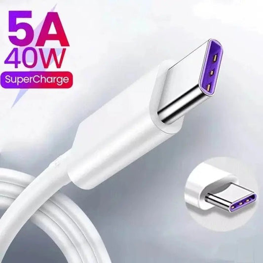 Cablu date / incarcare rapida 5A,DAO®, SuperCharge 55W - 40W - 22.5W pentru Huawei, compatibil Samsung, Xiaomi, Oppo, OnePlus, PREMIUM, USB la USB - C, Type C, 1m, alb - DAO Shop