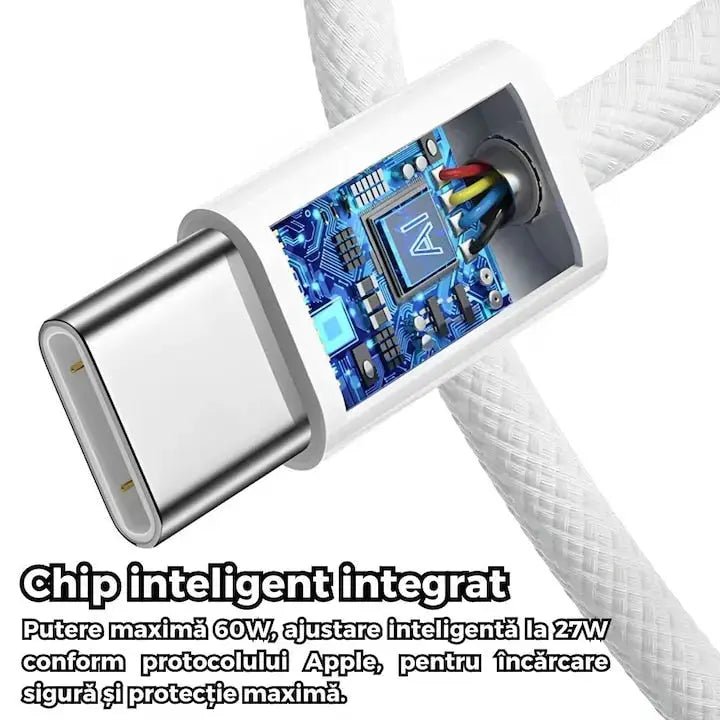 Cablu de incarcare / date DAO compatibil Apple TIP C - TIP C , fast - charge, alb, panzat - DAO Shop