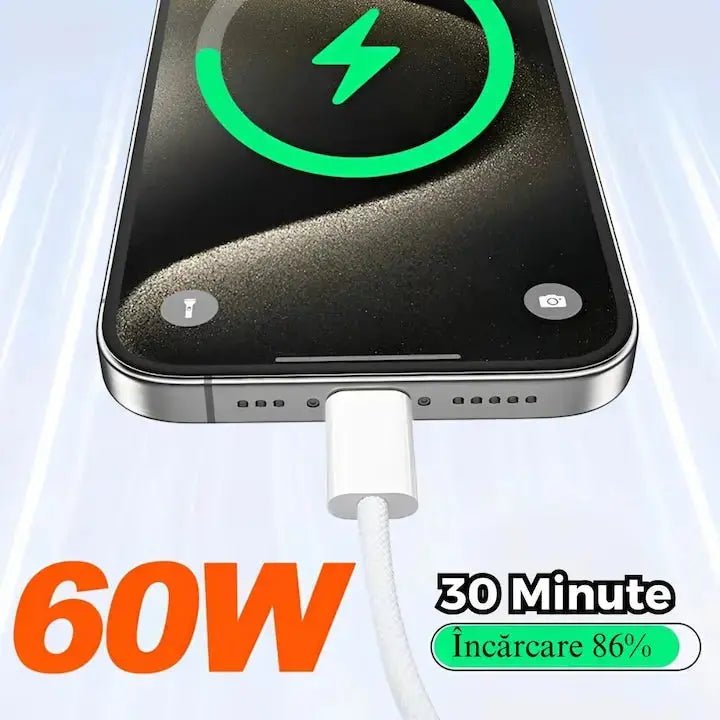 Cablu de incarcare / date DAO compatibil Apple TIP C - TIP C , fast - charge, alb, panzat - DAO Shop