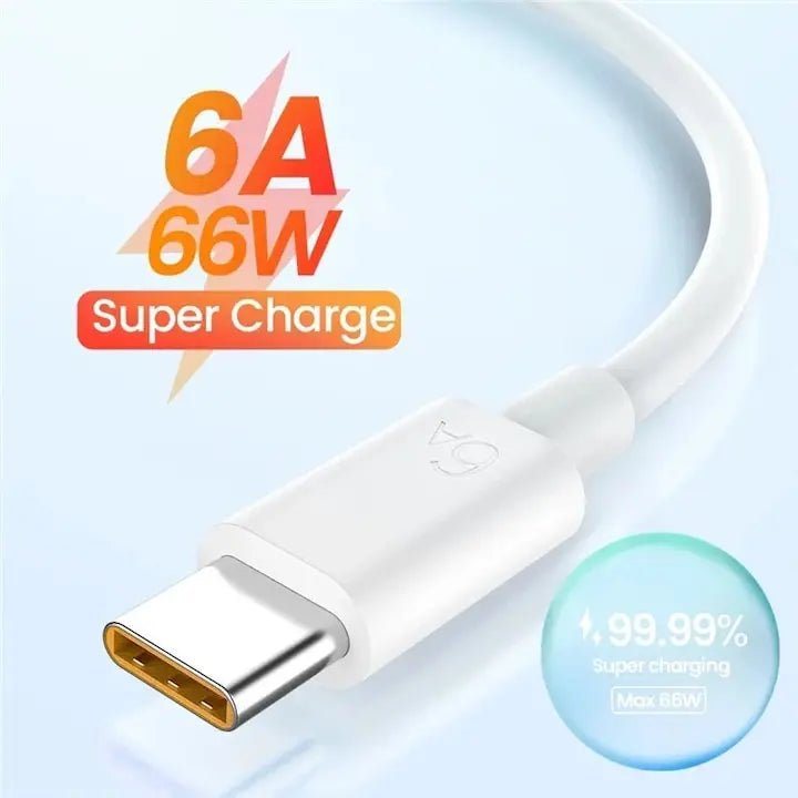 Cablu date/ incarcare rapida 66W, DAO®, SuperCharge 6A pentru Huawei, compatibil Samsung, Xiaomi, Oppo, PREMIUM, Tip C, 1m, alb - portocaliu - DAO Shop