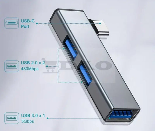 Set 6 adaptoare USB - A, USB - C, spliter USB, metal - plastic, gri - DAO Shop