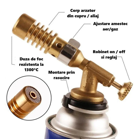 Cap arzator metalic DAO 733, butelie gaz 227gr INCLUSA, fara filet, montare cu clips - PACHET PROMO - DAO Shop