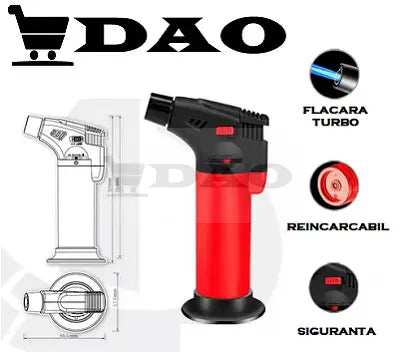 Arzator reincarcabil DAO PQ-003, flacara anti-vant, cu suport, rosu DAO Shop