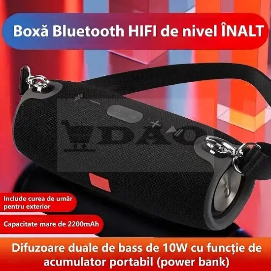 Boxa Portabila Bluetooth HiFi 10W cu Bass Dual, Baterie 2200 mAh si Functie Power Bank DAO Shop