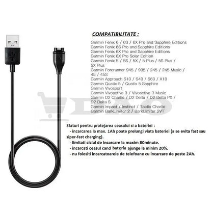 Cablu de incarcare DAO, compatibil GARMIN Fenix, Vivomove, Forerunner, Venu, cu 4 pini , 1metru, negru - DAO Shop