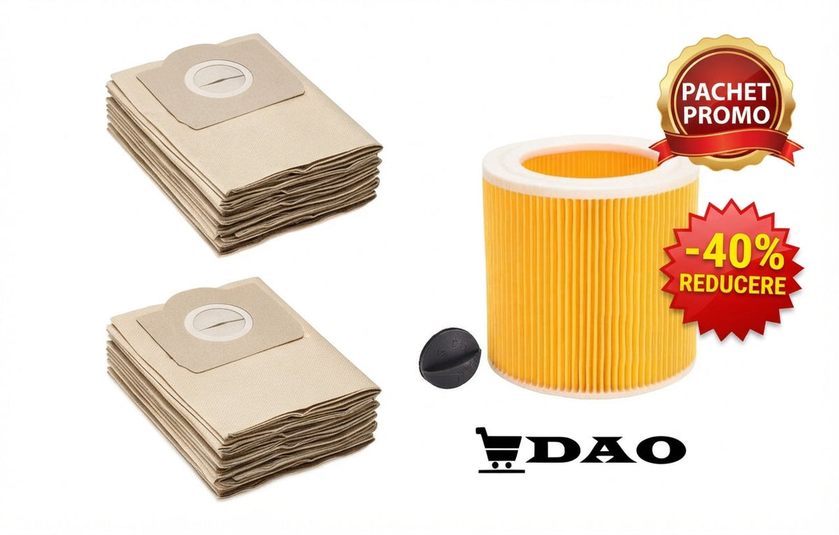 Set 10 saci si filtru DAO profesional, compatibil KARCHER seria A,MV2,MV3,WD3 - PACHET PROMO Dao Shop
