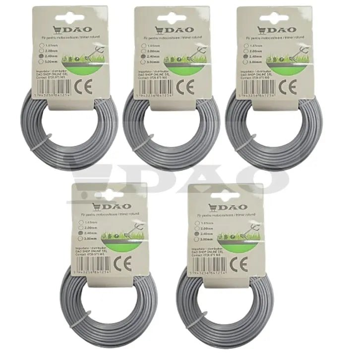 Set 5 fire 2.40mm DAO pentru motocoasa, total 75metri, rotund, gri - DAO Shop
