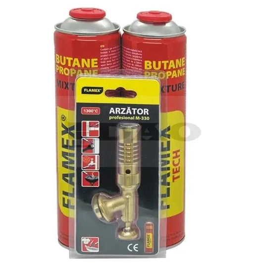 Arzator gaz, profesional, Flamex M - 330, filet 7 / 16 + 2 butelii gaz Flamex 330 gr - DAO Shop
