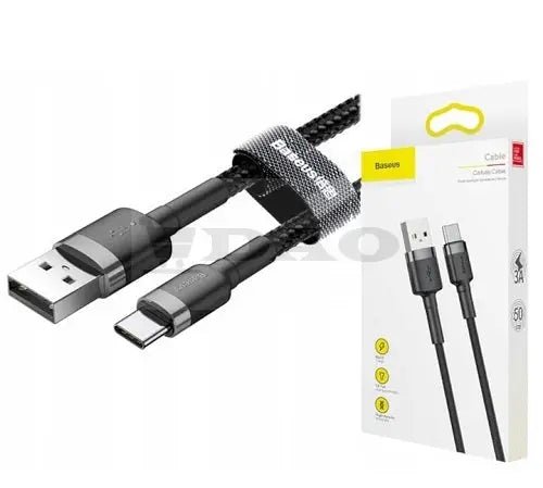 Cablu Date si Incarcare USB - A la Type - C Baseus Cafule, 18W, 2m, Gri CATKLF - CG1, transfer 480Mbps - DAO Shop