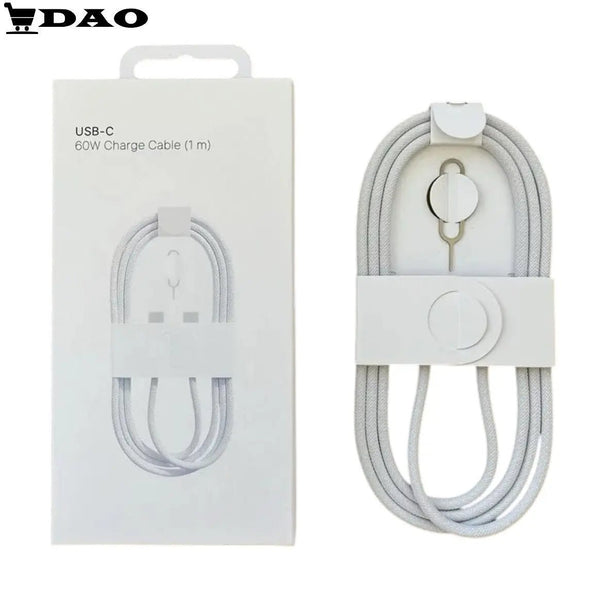 Cablu de incarcare / date DAO compatibil Apple TIP C - TIP C , fast - charge, alb, panzat, cheie SIM inclusa - DAO Shop