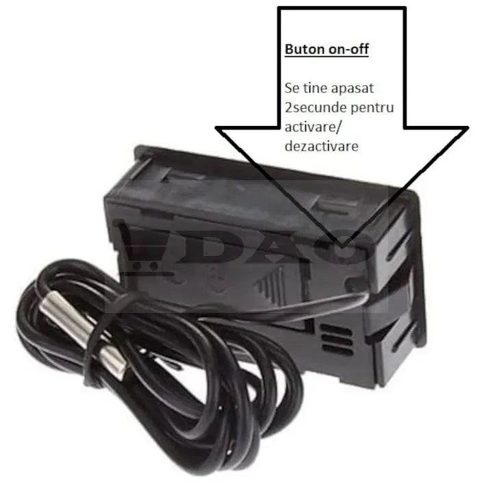 Termometru digital , buton On - Off, cu sonda DAO pentru frigider/acvariu/etc, negru, 48x28x15 mm, interios - exterior - DAO Shop
