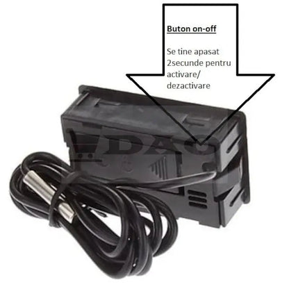 Termometru digital , buton On - Off, cu sonda DAO pentru frigider/acvariu/etc, negru, 48x28x15 mm, interios - exterior - DAO Shop