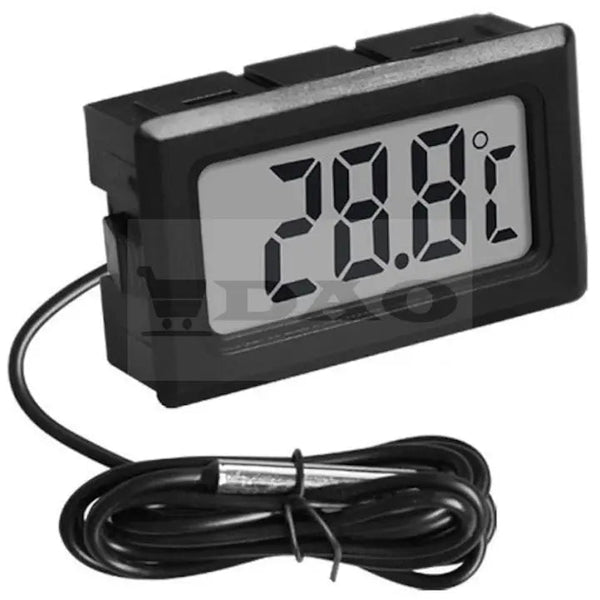 Termometru digital , buton On - Off, cu sonda DAO pentru frigider/acvariu/etc, negru, 48x28x15 mm, interios - exterior - DAO Shop