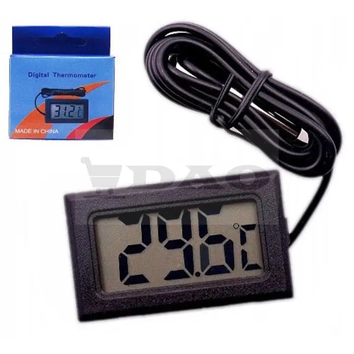 Termometru digital , buton On - Off, cu sonda DAO pentru frigider/acvariu/etc, negru, 48x28x15 mm, interios - exterior - DAO Shop